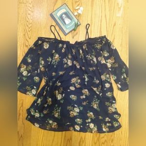 Purple Snow off shoulder floral blue dress size s